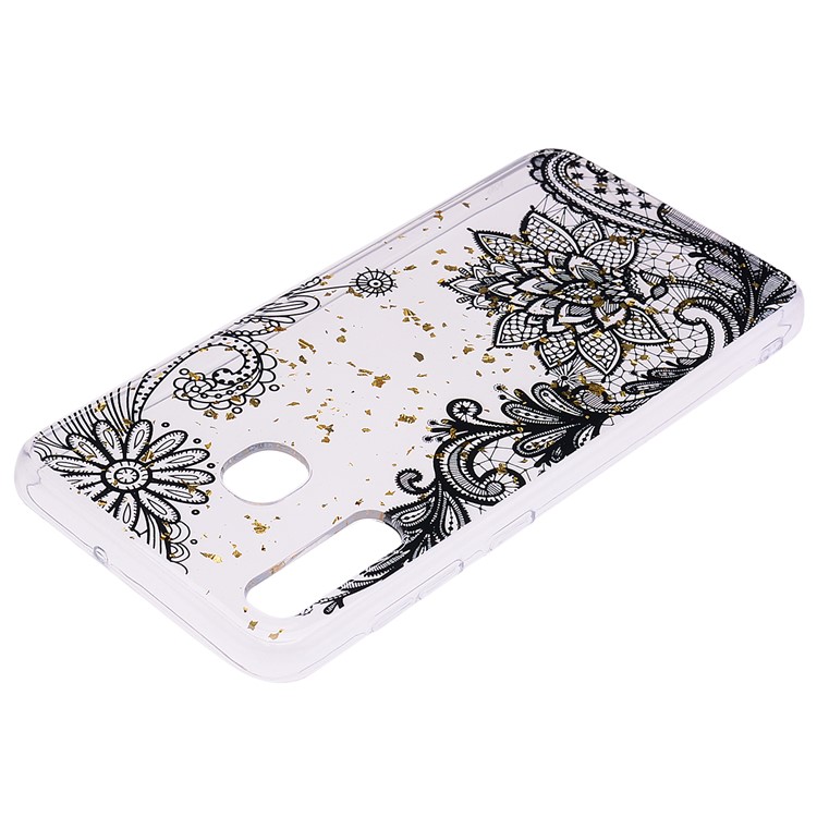 Glitter Sequins Inlaid Patterned TPU Phone Cover for Samsung Galaxy A30 / A20 - Black Lace-4