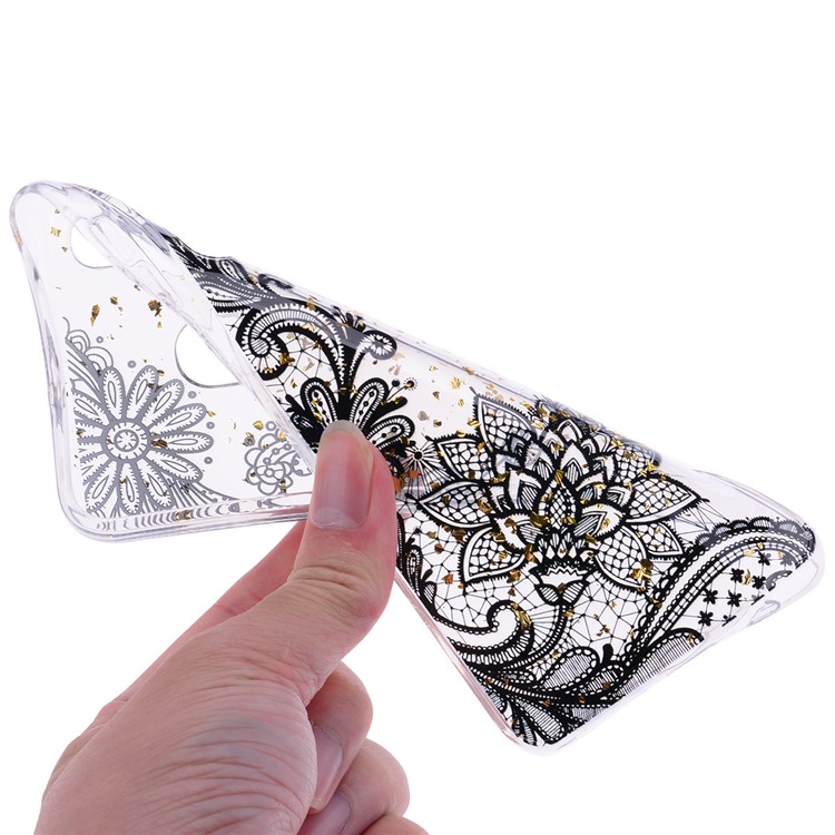 Glitter Sequins Inlaid Patterned TPU Phone Cover for Samsung Galaxy A30 / A20 - Black Lace-5