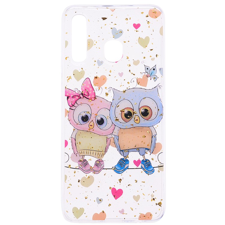 Glitter Sequins Inlaid Patterned TPU Phone Cover for Samsung Galaxy A30 / A20 - Owls-2