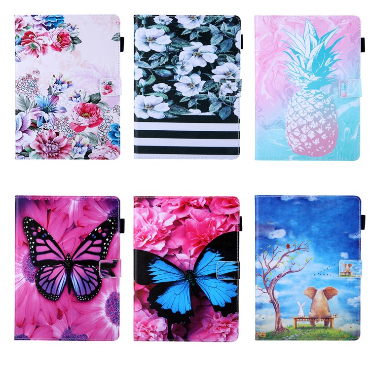 Pattern Printing Card Slots Auto Wake & Sleep Leather Phone Case Cover for Samsung Galaxy Tab A 10.5 (2018) T590 T595 - Pineapple-9