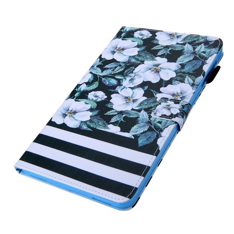 Pattern Printing Card Slots Auto Wake & Sleep Leather Phone Case Cover for Samsung Galaxy Tab A 10.5 (2018) T590 T595 - White Flower-2