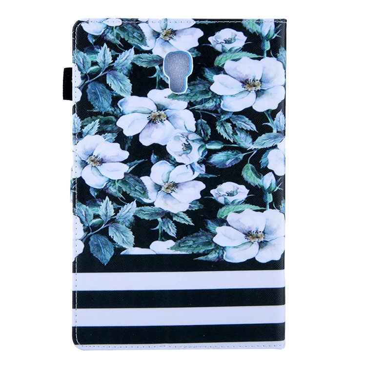 Pattern Printing Card Slots Auto Wake & Sleep Leather Phone Case Cover for Samsung Galaxy Tab A 10.5 (2018) T590 T595 - White Flower-3