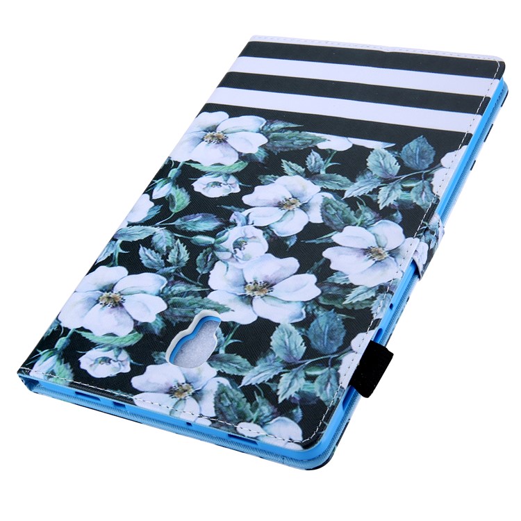 Pattern Printing Card Slots Auto Wake & Sleep Leather Phone Case Cover for Samsung Galaxy Tab A 10.5 (2018) T590 T595 - White Flower-4