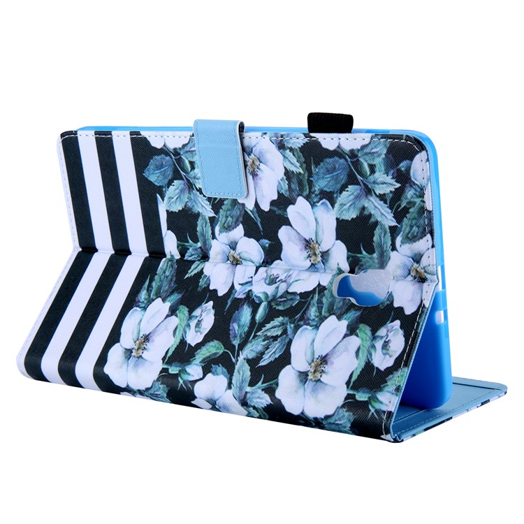 Pattern Printing Card Slots Auto Wake & Sleep Leather Phone Case Cover for Samsung Galaxy Tab A 10.5 (2018) T590 T595 - White Flower-5