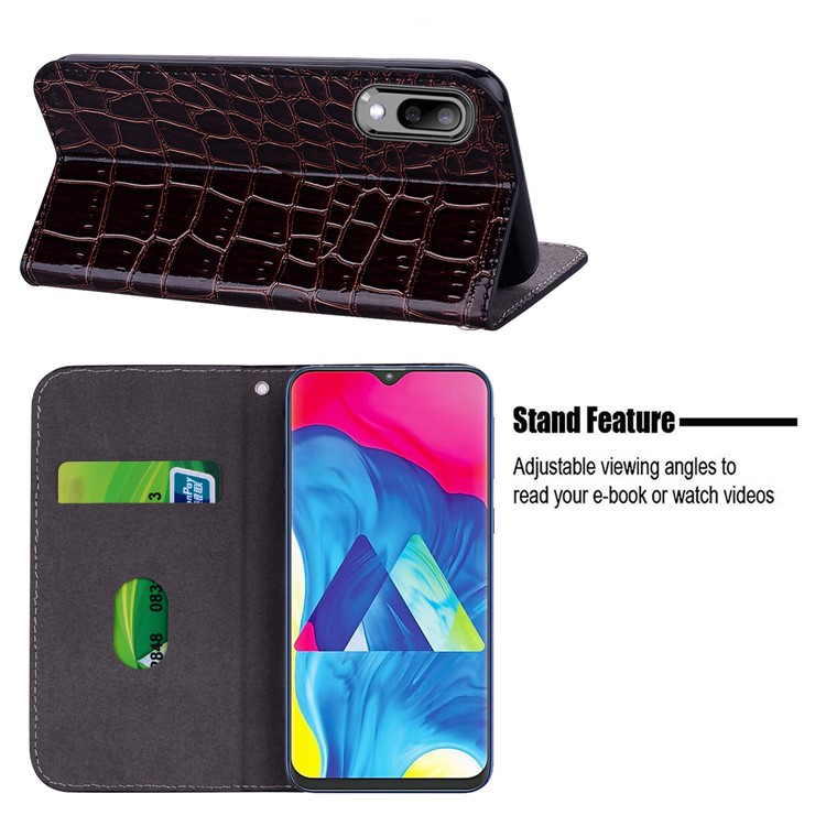 Crocodile Texture Glittery Sequins Splicing Leather Flip Case with Card Slot for Samsung Galaxy M10 - Black-12