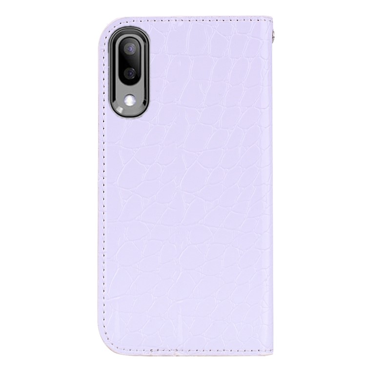 Crocodile Texture Glittery Sequins Splicing Leather Flip Case with Card Slot for Samsung Galaxy M10 - White-3