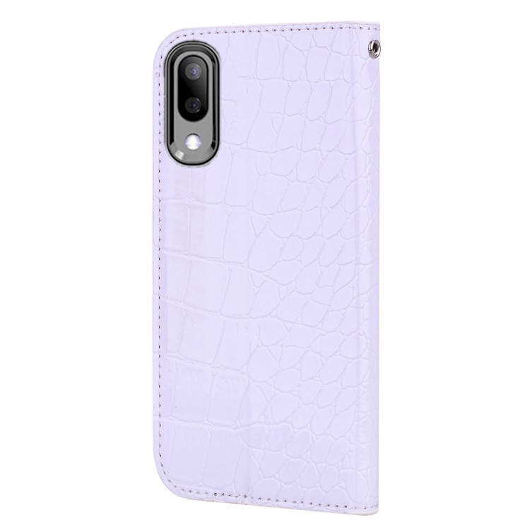 Crocodile Texture Glittery Sequins Splicing Leather Flip Case with Card Slot for Samsung Galaxy M10 - White-5
