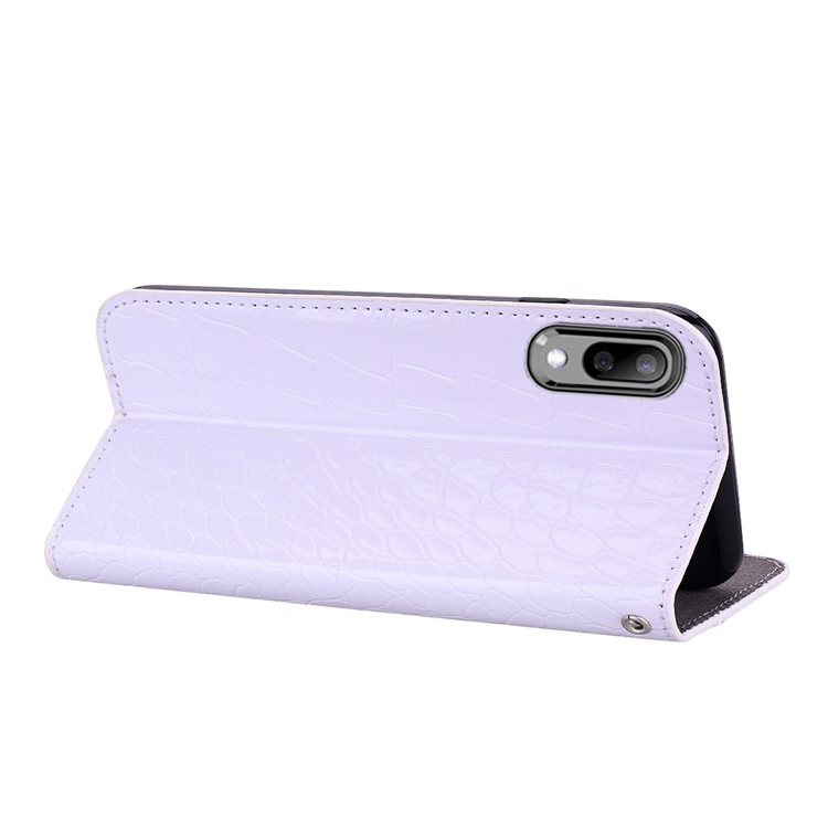 Crocodile Texture Glittery Sequins Splicing Leather Flip Case with Card Slot for Samsung Galaxy M10 - White-9