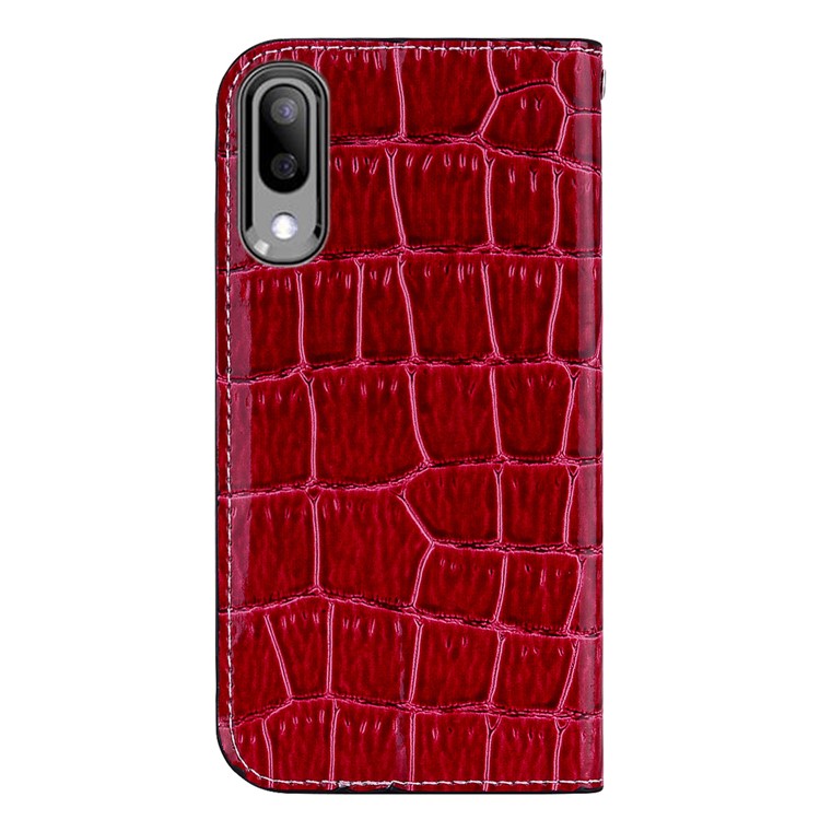 Crocodile Texture Glittery Sequins Splicing Leather Flip Case with Card Slot for Samsung Galaxy M10 - Red-3