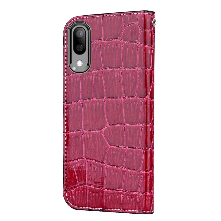 Crocodile Texture Glittery Sequins Splicing Leather Flip Case with Card Slot for Samsung Galaxy M10 - Red-5