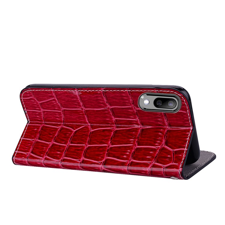 Crocodile Texture Glittery Sequins Splicing Leather Flip Case with Card Slot for Samsung Galaxy M10 - Red-9