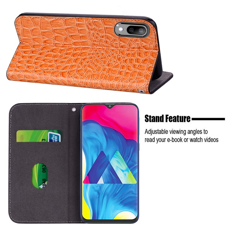 Crocodile Texture Glittery Sequins Splicing Leather Flip Case with Card Slot for Samsung Galaxy M10 - Orange-12