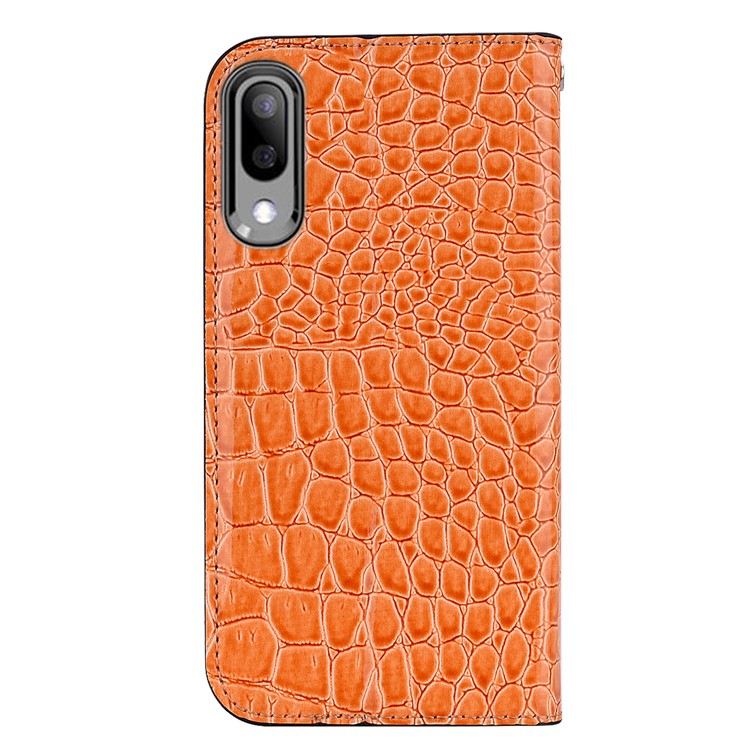 Crocodile Texture Glittery Sequins Splicing Leather Flip Case with Card Slot for Samsung Galaxy M10 - Orange-3