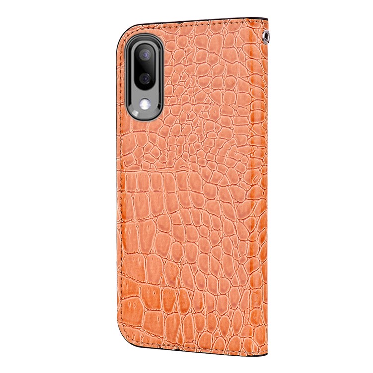 Crocodile Texture Glittery Sequins Splicing Leather Flip Case with Card Slot for Samsung Galaxy M10 - Orange-5