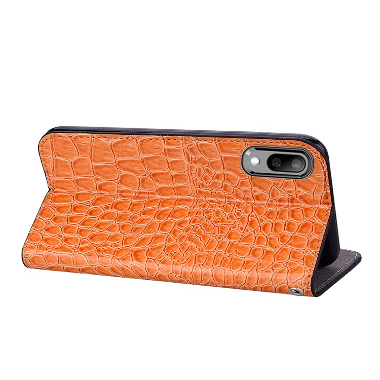 Crocodile Texture Glittery Sequins Splicing Leather Flip Case with Card Slot for Samsung Galaxy M10 - Orange-8