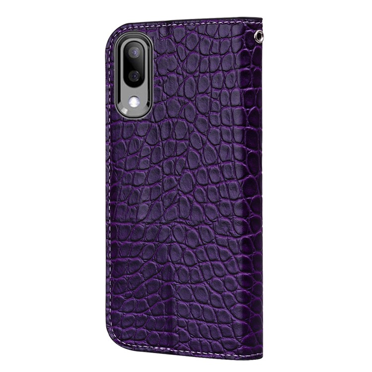 Crocodile Texture Glittery Sequins Splicing Leather Flip Case with Card Slot for Samsung Galaxy M10 - Purple-3