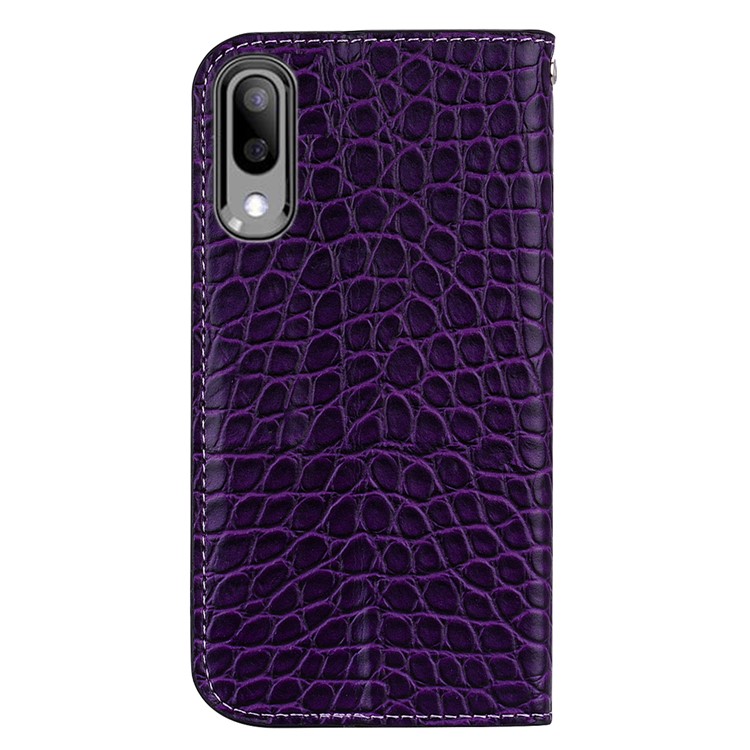 Crocodile Texture Glittery Sequins Splicing Leather Flip Case with Card Slot for Samsung Galaxy M10 - Purple-5
