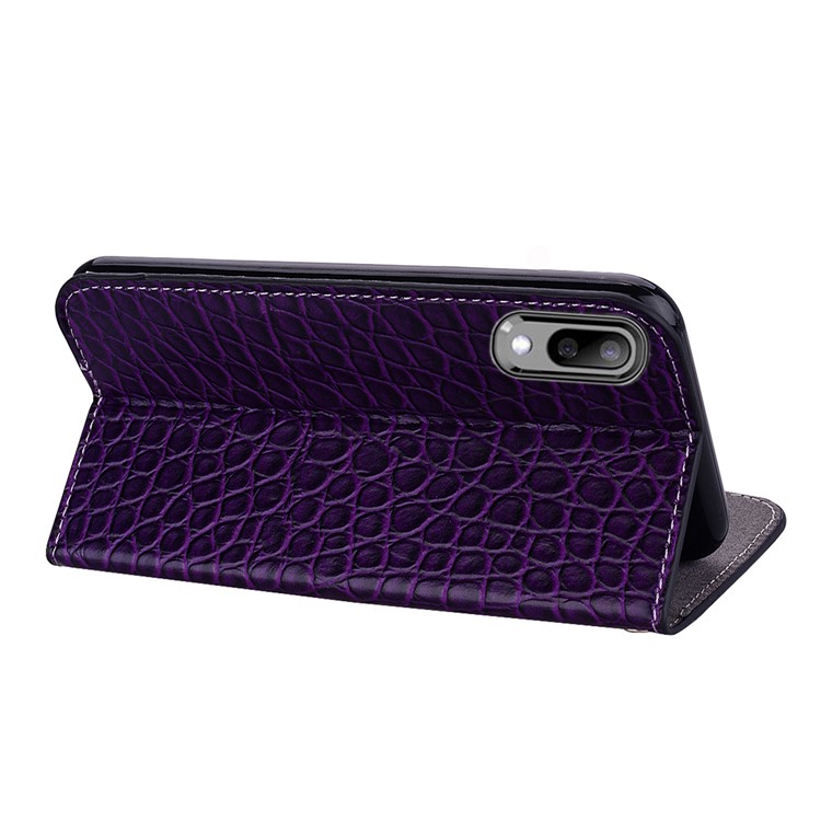 Crocodile Texture Glittery Sequins Splicing Leather Flip Case with Card Slot for Samsung Galaxy M10 - Purple-8