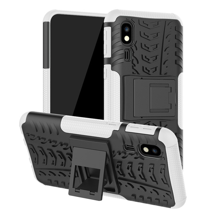 Anti-slip PC + TPU Hybrid Case with Kickstand for Samsung Galaxy A2 Core - White-1