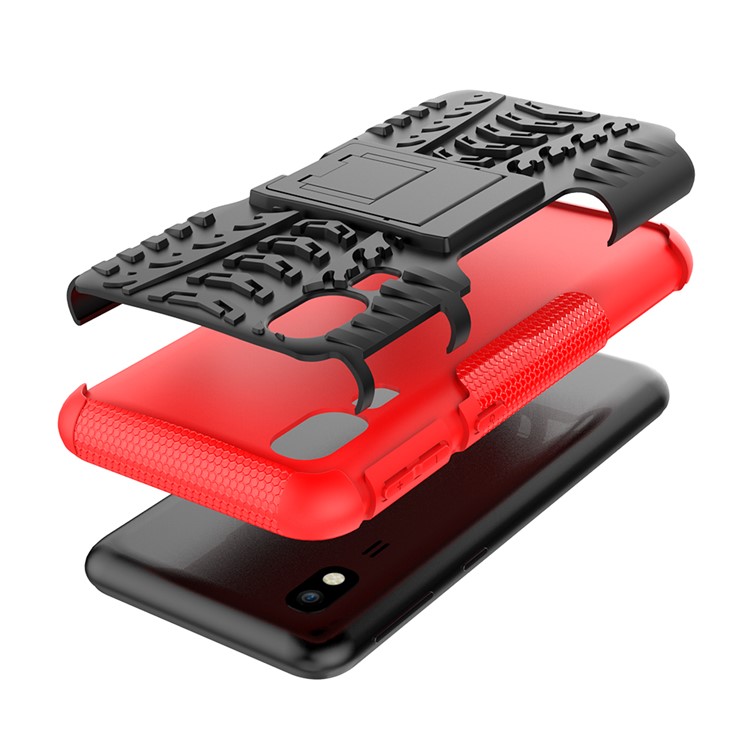 Anti-slip PC + TPU Hybrid Case with Kickstand for Samsung Galaxy A2 Core - Red-6