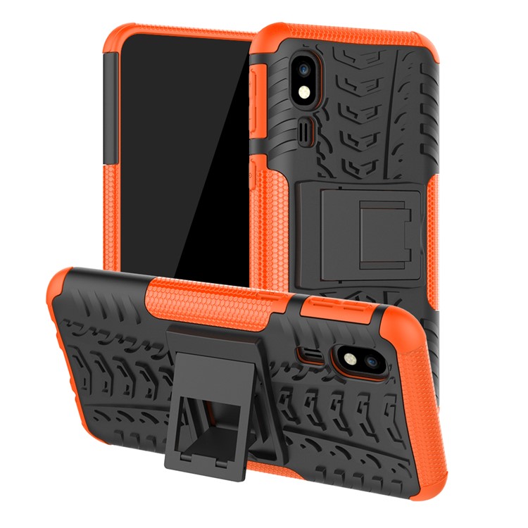 Anti-slip PC + TPU Hybrid Case with Kickstand for Samsung Galaxy A2 Core - Orange-1