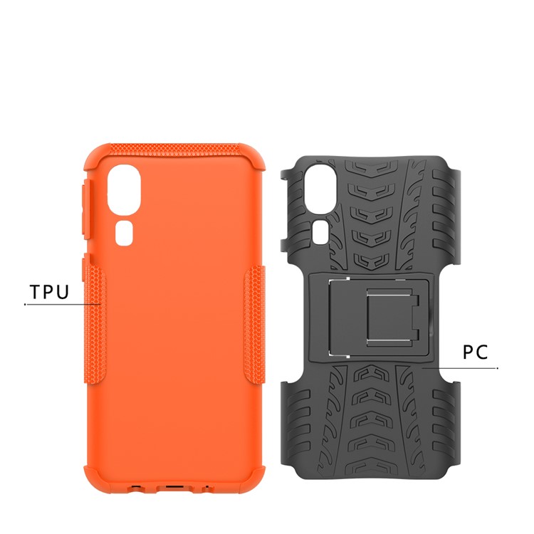 Anti-slip PC + TPU Hybrid Case with Kickstand for Samsung Galaxy A2 Core - Orange-4