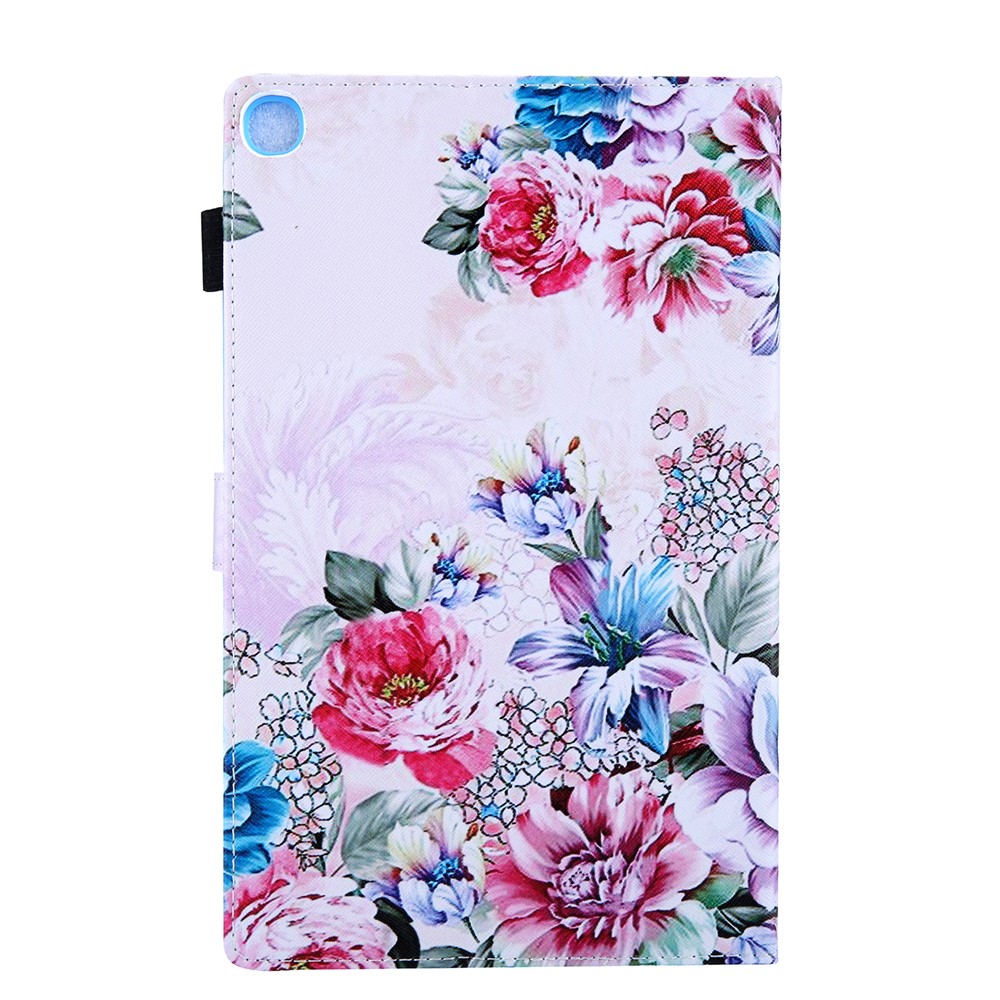 Pattern Stampa Supporto Per Cartoncino Multi-angolo Supporto In Pelle Per Samsung Galaxy Tab A 10.1 (2019) SM-T510 / SM-T515 - Fiore Rosa