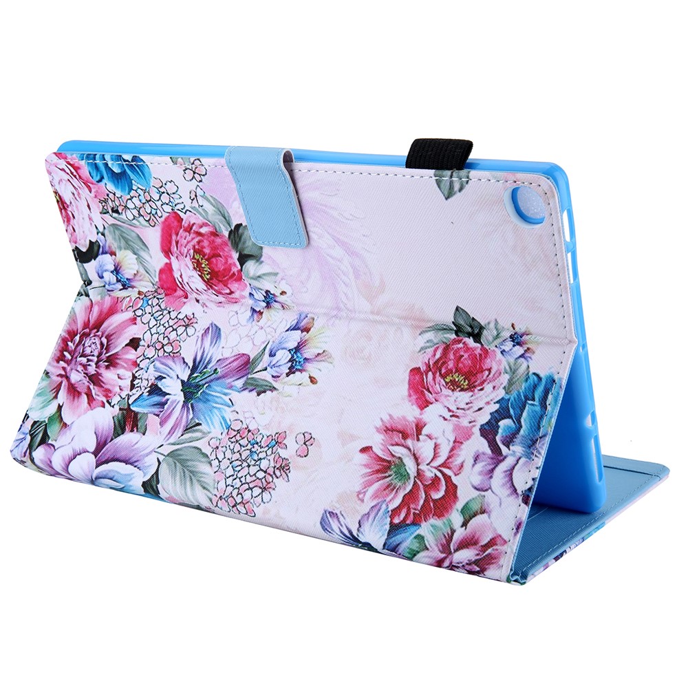 Pattern Stampa Supporto Per Cartoncino Multi-angolo Supporto In Pelle Per Samsung Galaxy Tab A 10.1 (2019) SM-T510 / SM-T515 - Fiore Rosa