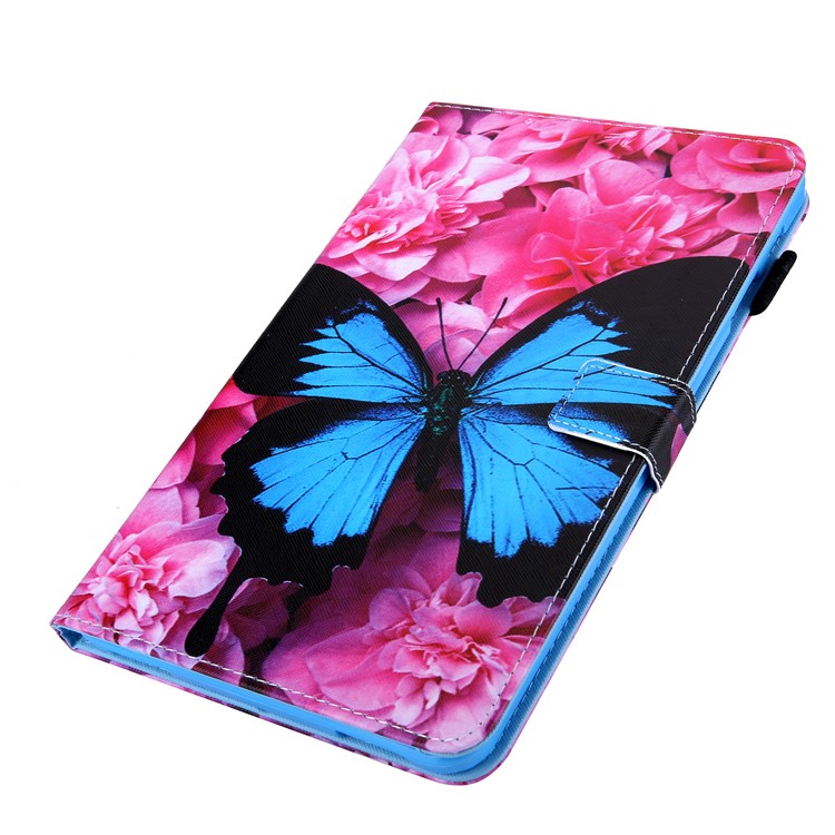 Padrão Impressão De Suporte Multi-ângulo Suporte De Cartão De Couro Para Samsung Galaxy Tab A 10.1 (2019) SM-T510 / SM-T515 - Borboleta Azul-2