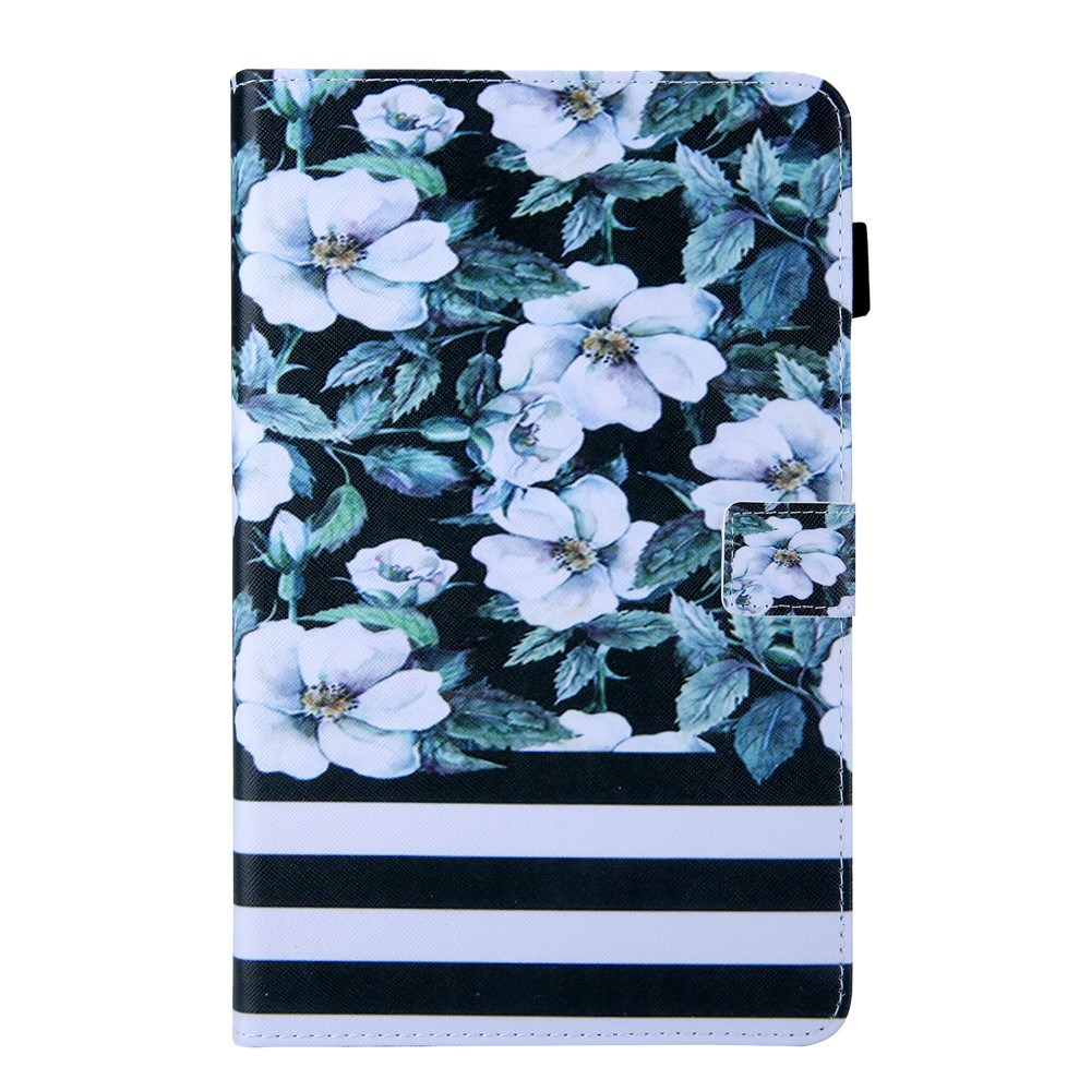 Pattern Printing Multi-angle Stand Card Holder Leather Casing for Samsung Galaxy Tab A 10.1 (2019) SM-T510/SM-T515 - White Flower-1