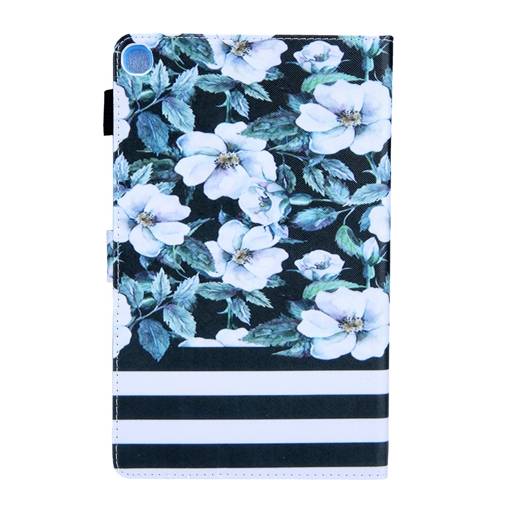 Pattern Printing Multi-angle Stand Card Holder Leather Casing for Samsung Galaxy Tab A 10.1 (2019) SM-T510/SM-T515 - White Flower-3