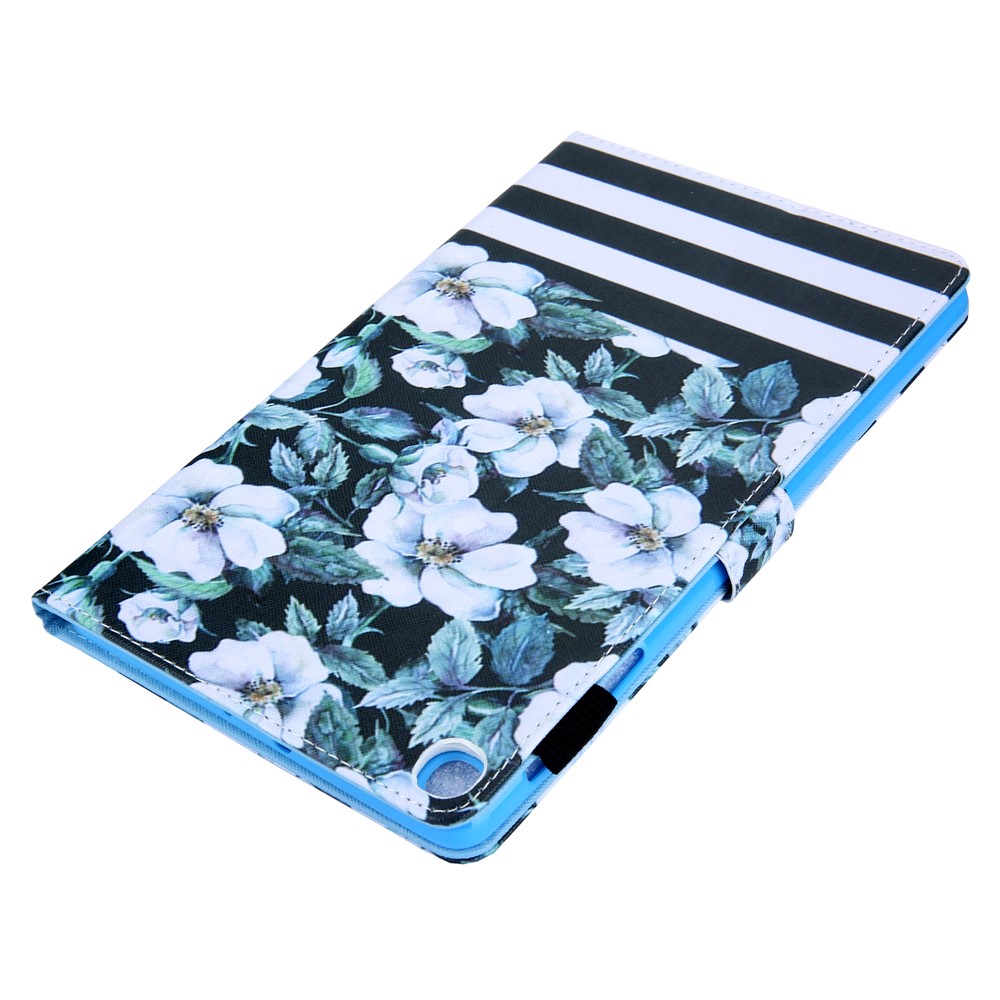 Pattern Printing Multi-angle Stand Card Holder Leather Casing for Samsung Galaxy Tab A 10.1 (2019) SM-T510/SM-T515 - White Flower-4