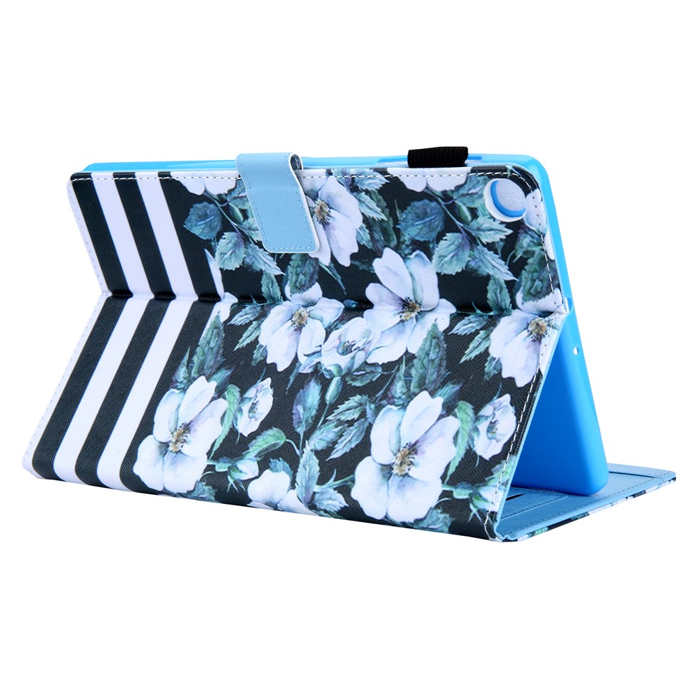 Padrão Impressão De Suporte Multi-ângulo Suporte De Cartão De Couro Para Samsung Galaxy Tab A 10.1 (2019) SM-T510 / SM-T515 - Flor Branca-5