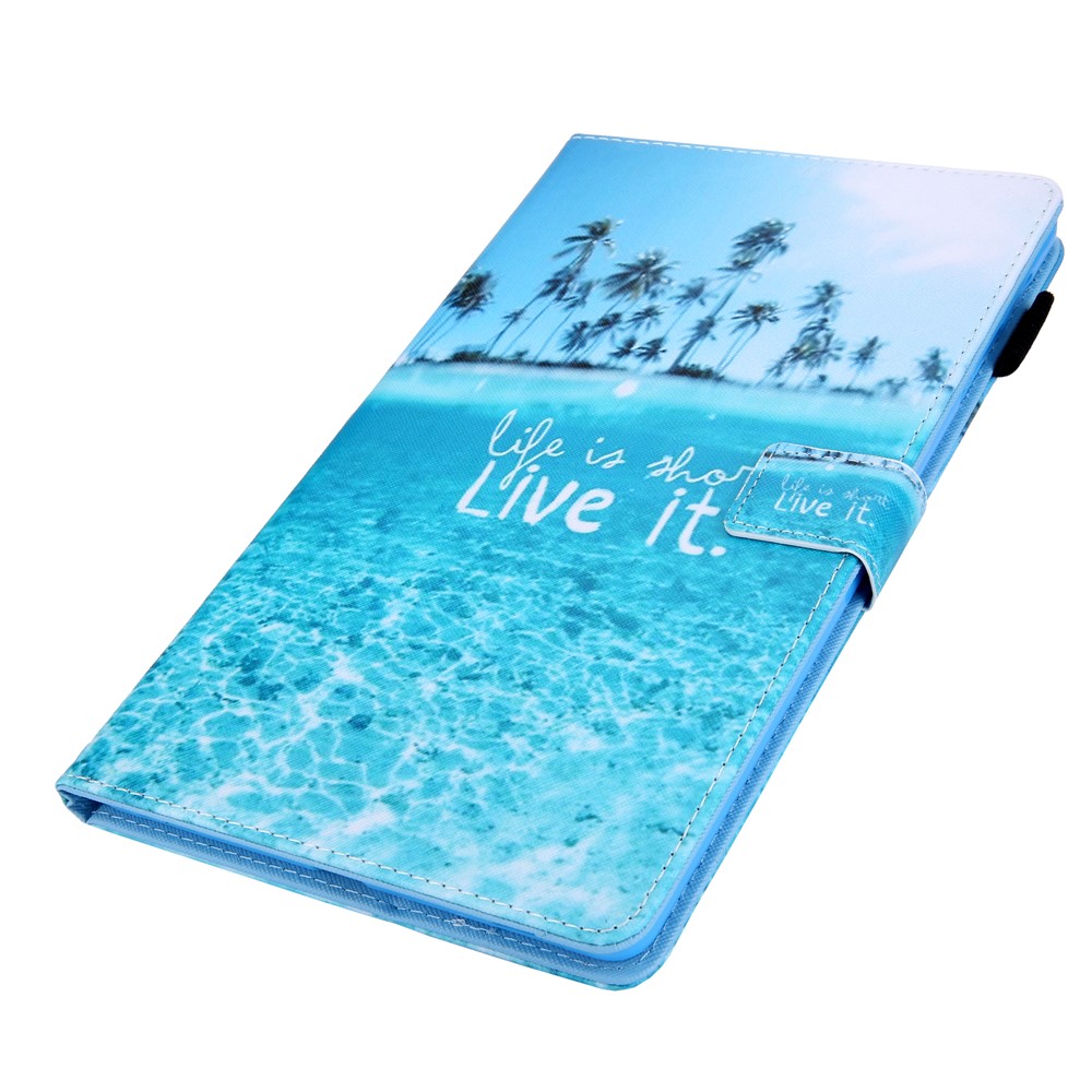 Pattern Printing PU Leather Card Holder Tablet Stand Case for Samsung Galaxy Tab A 10.1 (2019) SM-T510/SM-T515 - Beach-3