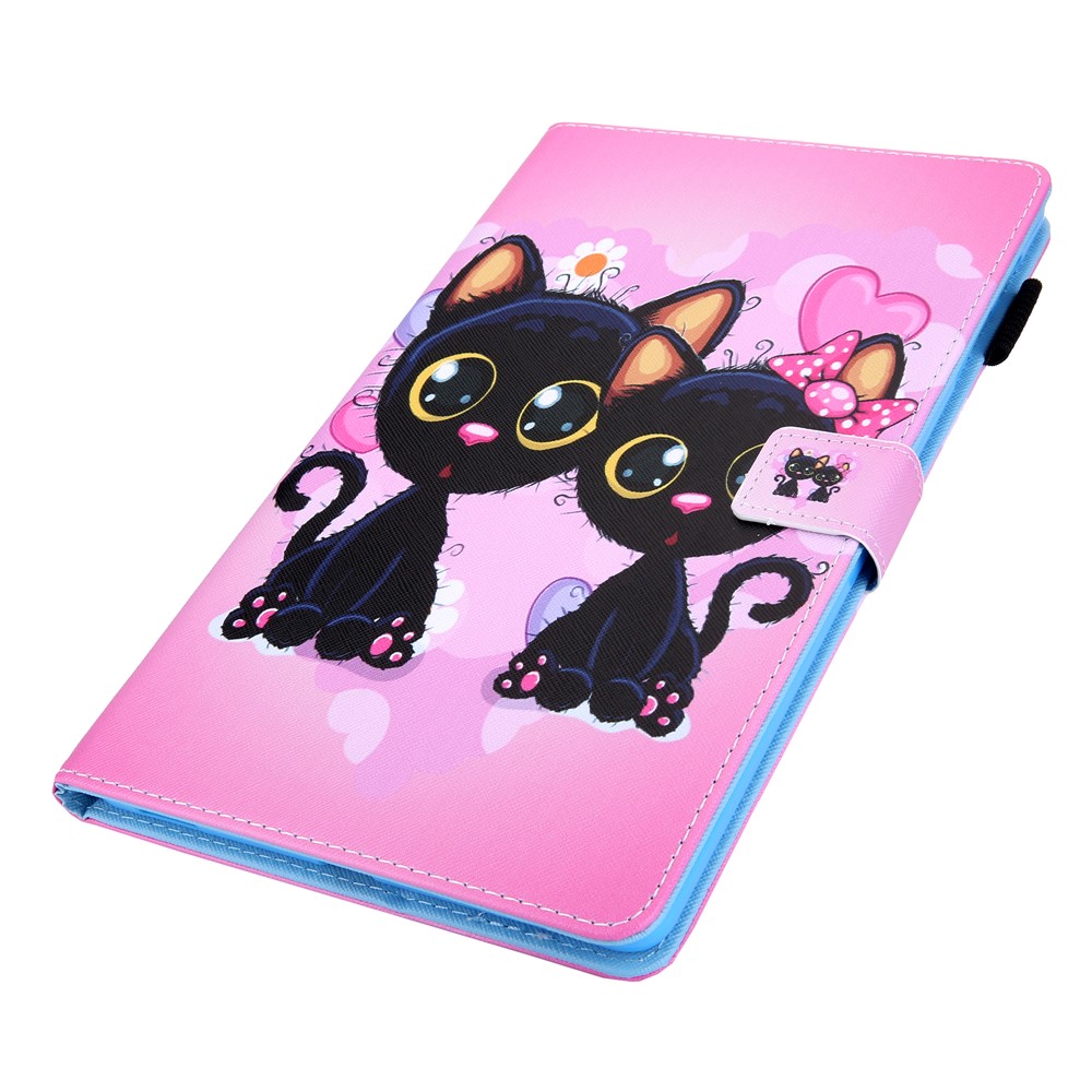 Impresión de Patrones PU Tolde de Cuero de Cuero Case de Tableta Para Samsung Galaxy Tab A 10.1 (2019) SM-T510/SM-T515 - Dos Gatos-3