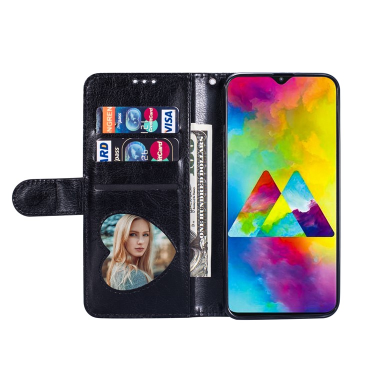 Flash Powder Zippered Stand Leather Wallet Cover with Strap for Samsung Galaxy M20 - Black-5