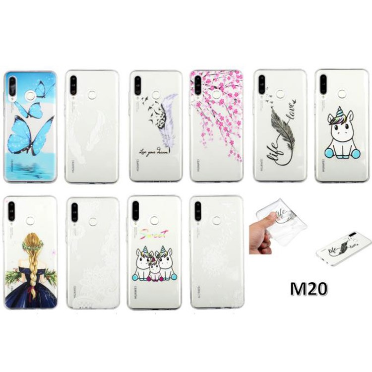 Pattern Printing Embossment Soft TPU Phone Case for Samsung Galaxy M20 - Black Feather-6