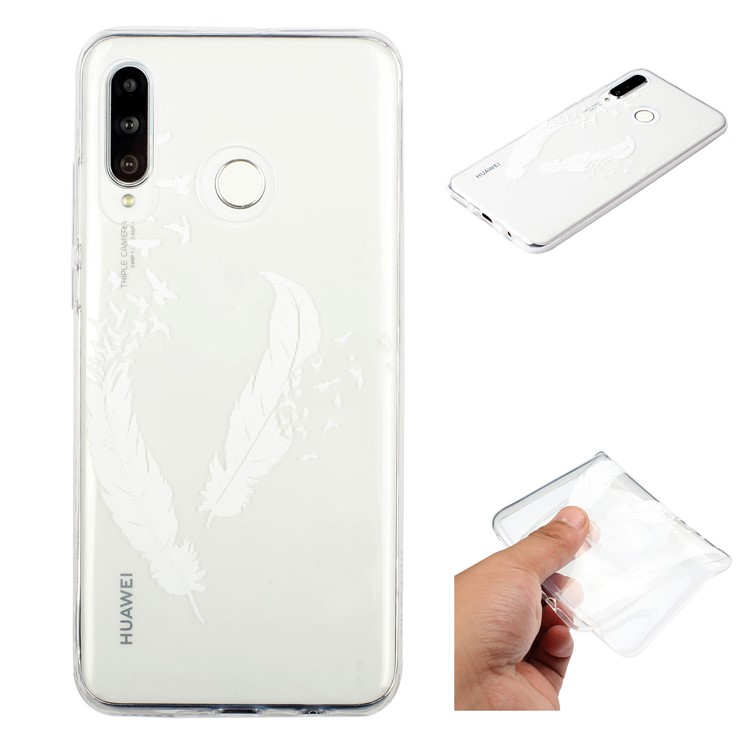 Pattern Printing Embossment Soft TPU Phone Case for Samsung Galaxy M20 - White Feather-1