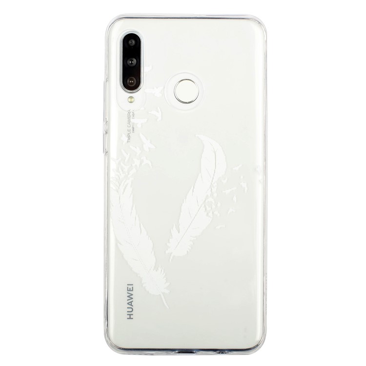 Pattern Printing Embossment Soft TPU Phone Case for Samsung Galaxy M20 - White Feather-2