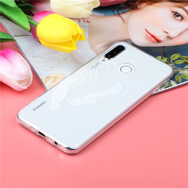 Pattern Printing Embossment Soft TPU Phone Case for Samsung Galaxy M20 - White Feather-5