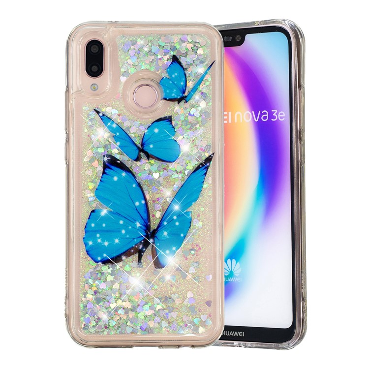 Prägungsmuster Treibsand TPU Rückseite Für Samsung Galaxy M20 - Blaue Schmetterlinge-2