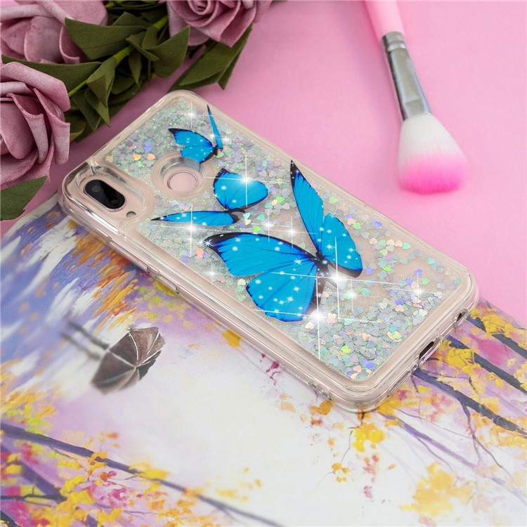 Prägungsmuster Treibsand TPU Rückseite Für Samsung Galaxy M20 - Blaue Schmetterlinge-6