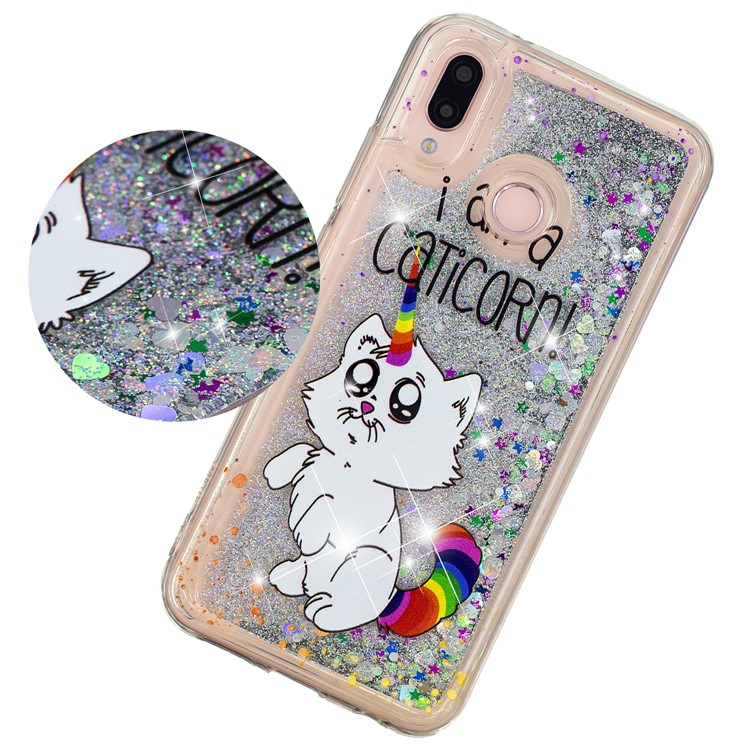 Embossment Pattern Quicksand TPU Back Phone Cover for Samsung Galaxy M20 - Cat Unicorn-3