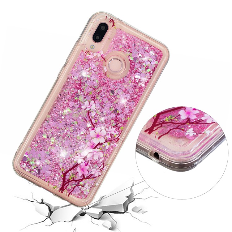 Embossment Pattern Quicksand TPU Back Phone Cover for Samsung Galaxy M20 - Peach Blossom-5
