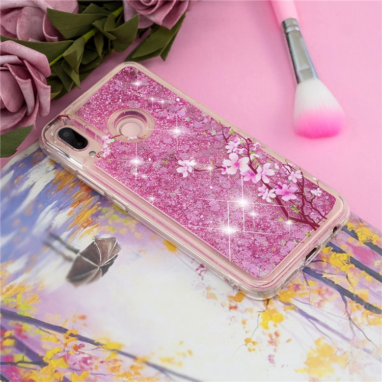 Embossment Pattern Quicksand TPU Back Phone Cover for Samsung Galaxy M20 - Peach Blossom-6