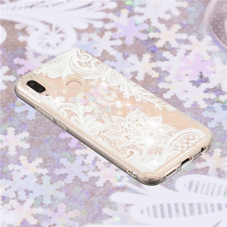 Embossment Pattern Quicksand TPU Back Phone Cover for Samsung Galaxy M20 - Lace Flower-4