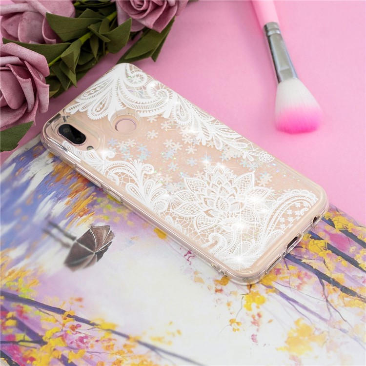 Embossment Pattern Quicksand TPU Back Phone Cover for Samsung Galaxy M20 - Lace Flower-6