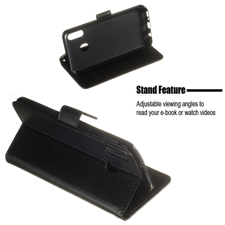 Solid Color Leather Wallet Stand Phone Case Cover for Samsung Galaxy M20 - Black-10
