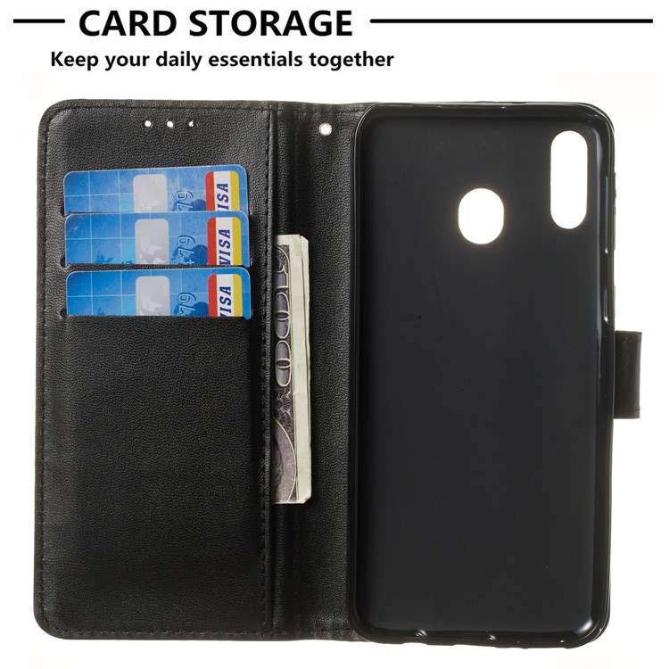 Solid Color Leather Wallet Stand Phone Case Cover for Samsung Galaxy M20 - Black-4