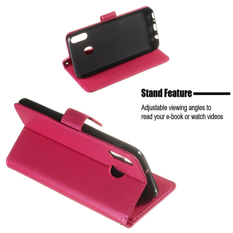 Solid Color Leather Wallet Stand Phone Case Cover for Samsung Galaxy M20 - Rose-10